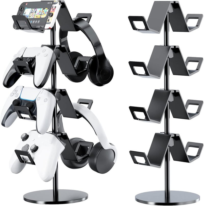 Karanava Controller Holder 4 Tier,Headphone Stand - Adjustable Headset Holder for Xbox PS5 PS4 Switch Pro - Gaming Accessories Storage for Gamer,Desk/Floor(Black) - Image 1